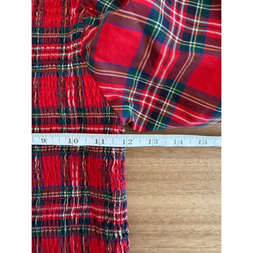 Janie and Jack Girls Red Plaid Tartan Smocked Top Puff Sleeve Holiday Size 8
